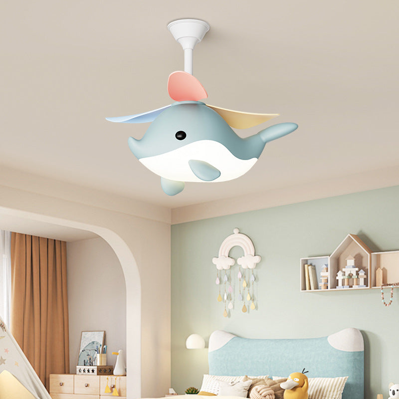 Contemporary Scandinavian Ceiling Fan Light Whale Plane Design LED Acrylic ABS Shade Bedroom Fixture with Downrods Modern Home Decor