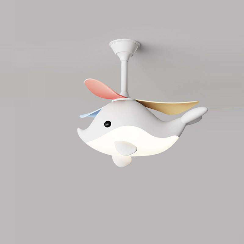 Contemporary Scandinavian Ceiling Fan Light Whale Plane Design LED Acrylic ABS Shade Bedroom Fixture with Downrods Modern Home Decor
