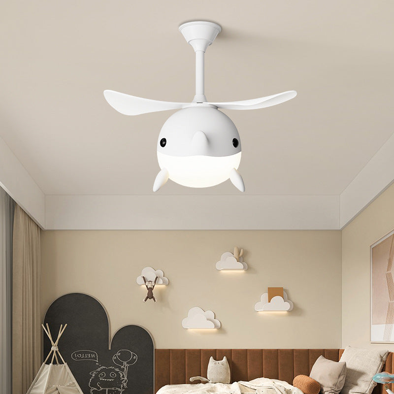Contemporary Scandinavian Whale Plane LED Ceiling Fan Light - Iron Acrylic Shade, ABS Downrods for Bedroom