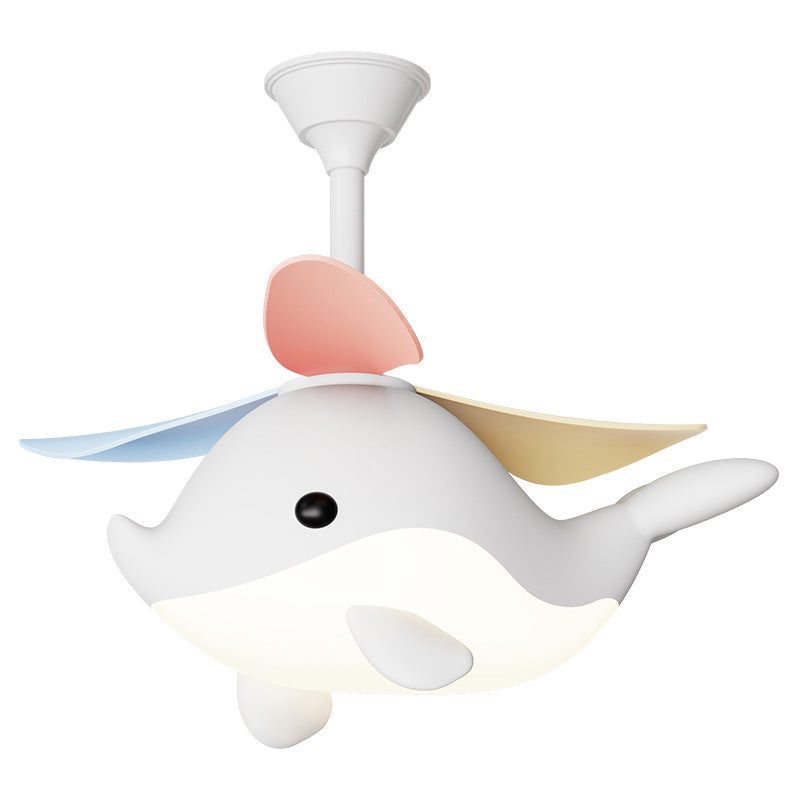 Contemporary Scandinavian Ceiling Fan Light Whale Plane Design LED Acrylic ABS Shade Bedroom Fixture with Downrods Modern Home Decor