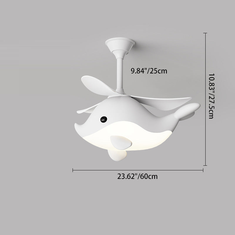 Contemporary Scandinavian Ceiling Fan Light Whale Plane Design LED Acrylic ABS Shade Bedroom Fixture with Downrods Modern Home Decor