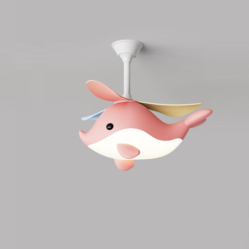 Contemporary Scandinavian Whale Plane LED Ceiling Fan Light - Iron Acrylic Shade, ABS Downrods for Bedroom