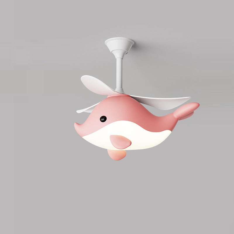 Contemporary Scandinavian Whale Plane LED Ceiling Fan Light - Iron Acrylic Shade, ABS Downrods for Bedroom