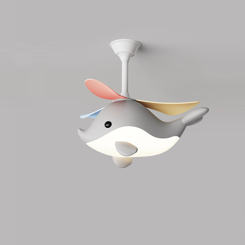 Contemporary Scandinavian Whale Plane LED Ceiling Fan Light - Iron Acrylic Shade, ABS Downrods for Bedroom