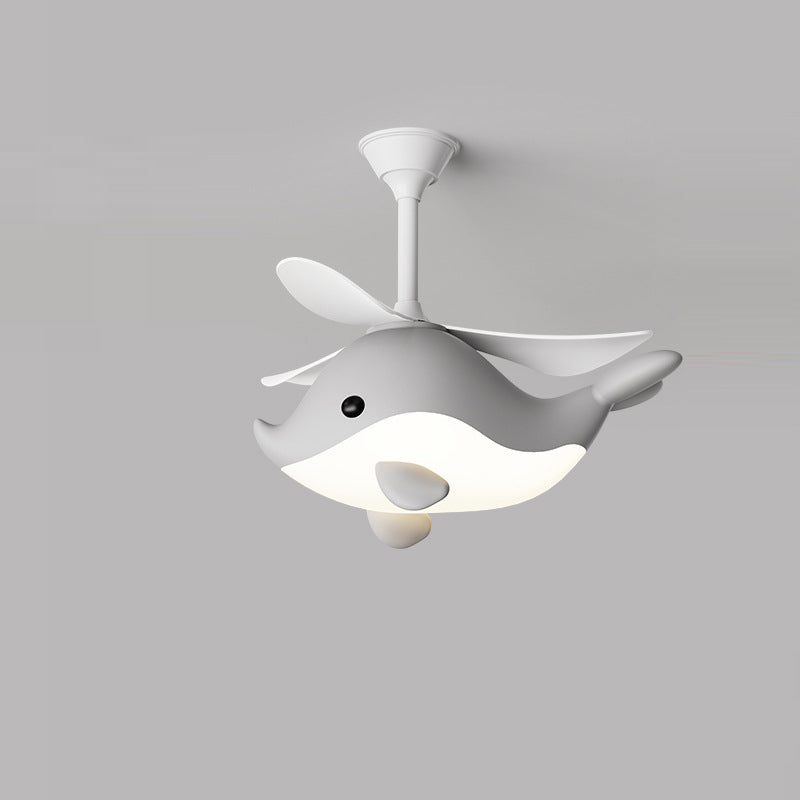 Contemporary Scandinavian Whale Plane LED Ceiling Fan Light - Iron Acrylic Shade, ABS Downrods for Bedroom