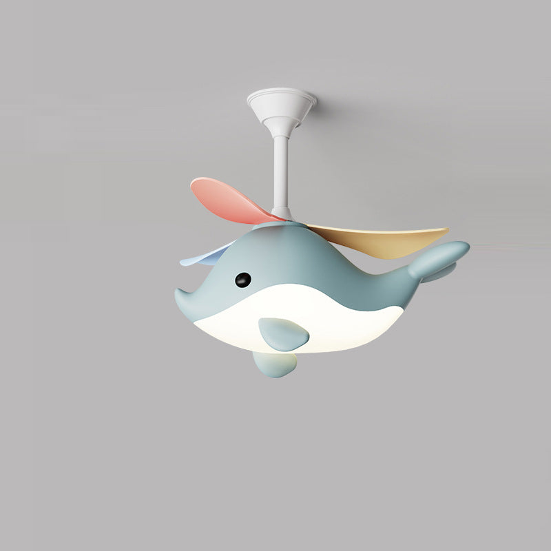 Contemporary Scandinavian Whale Plane LED Ceiling Fan Light - Iron Acrylic Shade, ABS Downrods for Bedroom