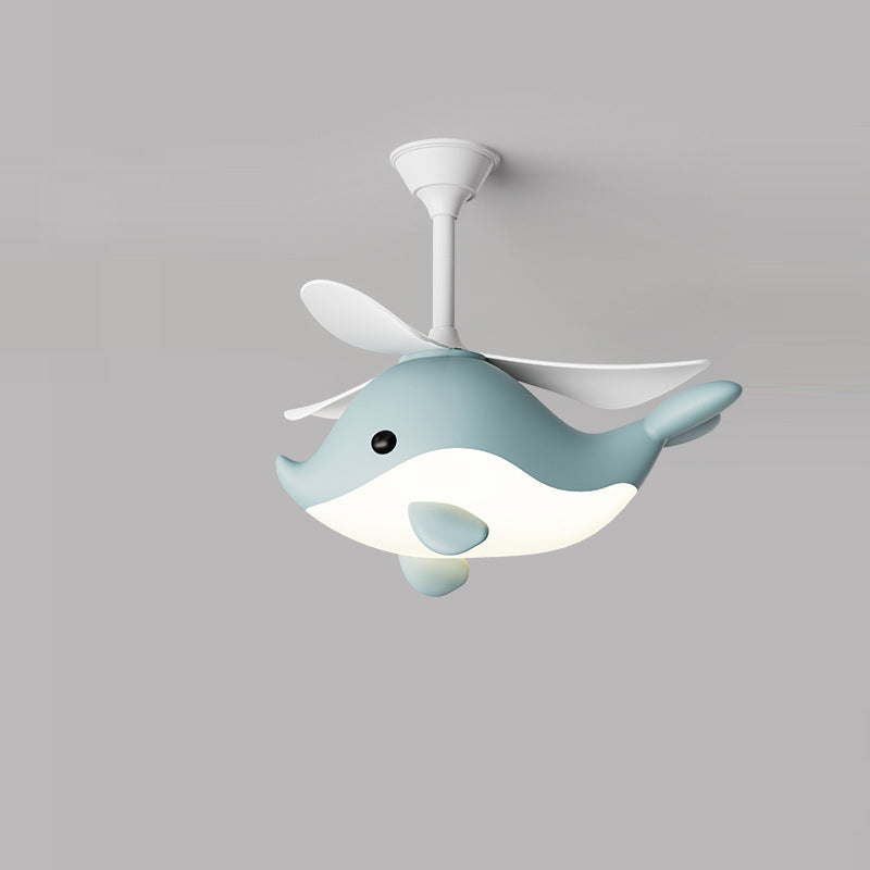 Contemporary Scandinavian Whale Plane LED Ceiling Fan Light - Iron Acrylic Shade, ABS Downrods for Bedroom