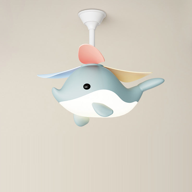 Contemporary Scandinavian Whale Plane LED Ceiling Fan Light - Iron Acrylic Shade, ABS Downrods for Bedroom