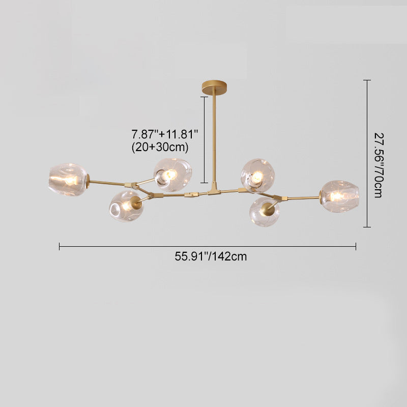 Contemporary Mid-Century Iron Branch Glass Chandelier - 6/7 Light Design for Living Room