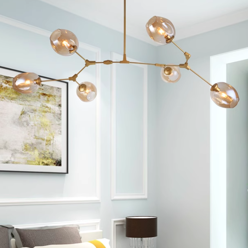 Contemporary Mid-Century Iron Branch Glass Chandelier - 6/7 Light Design for Living Room