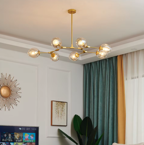 Contemporary Mid-Century Iron Branch Glass Chandelier - 6/7 Light Design for Living Room