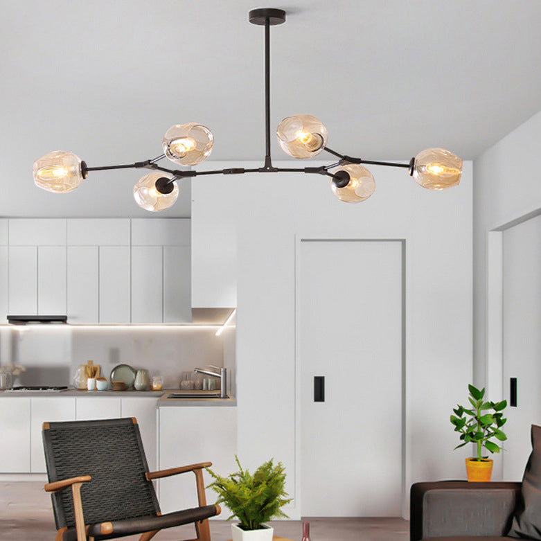 Contemporary Mid-Century Iron Branch Glass Chandelier - 6/7 Light Design for Living Room