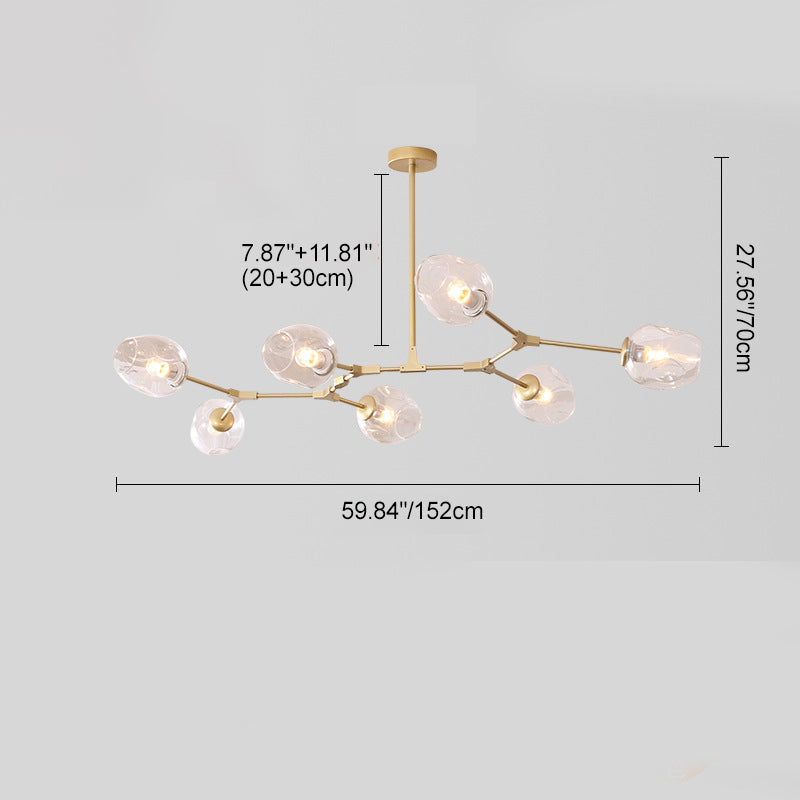 Contemporary Mid-Century Iron Branch Glass Chandelier - 6/7 Light Design for Living Room