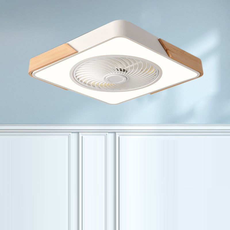 Scandinavian Iron Wood LED Ceiling Fan Light - Silent Semi-Flush Mount for Bedroom