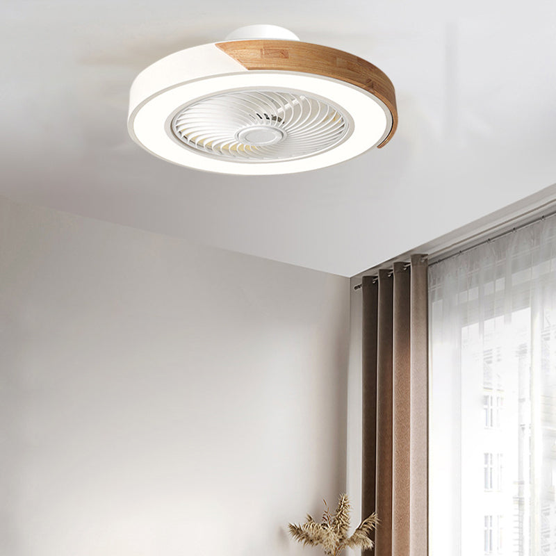 Scandinavian Iron Wood LED Ceiling Fan Light - Silent Semi-Flush Mount for Bedroom