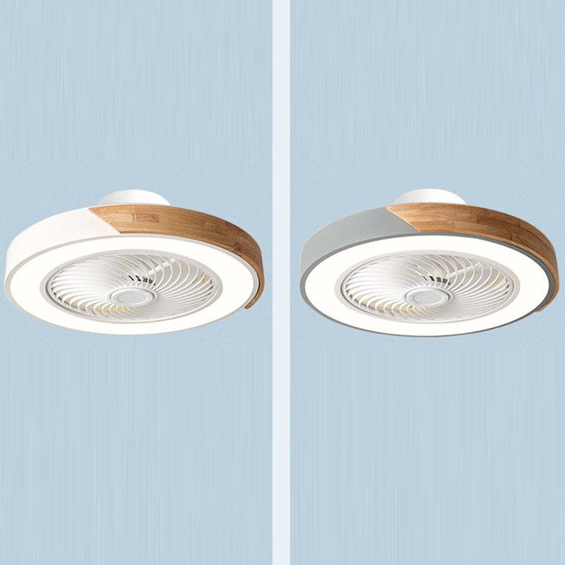 Scandinavian Iron Wood LED Ceiling Fan Light - Silent Semi-Flush Mount for Bedroom