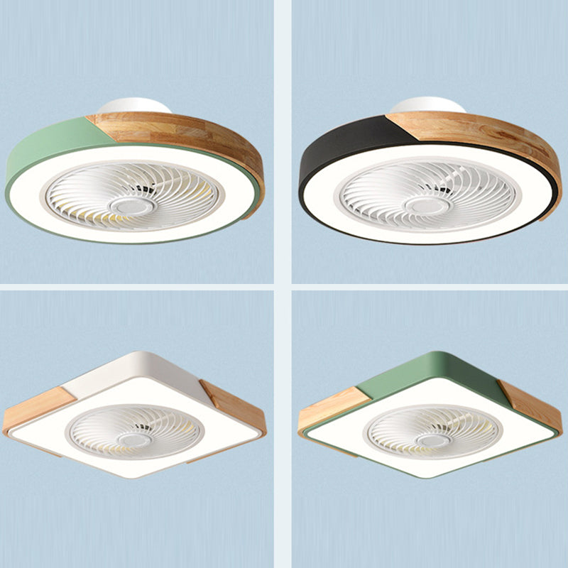 Scandinavian Iron Wood LED Ceiling Fan Light - Silent Semi-Flush Mount for Bedroom