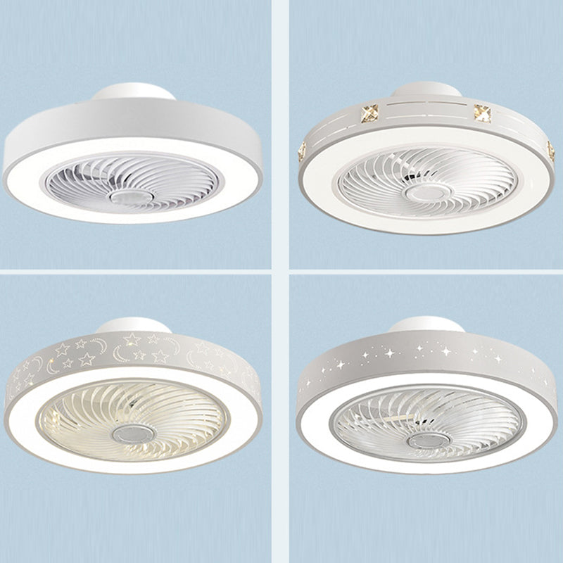 Contemporary Scandinavian Round Iron Solid Wood LED Ceiling Fan Light for Bedroom