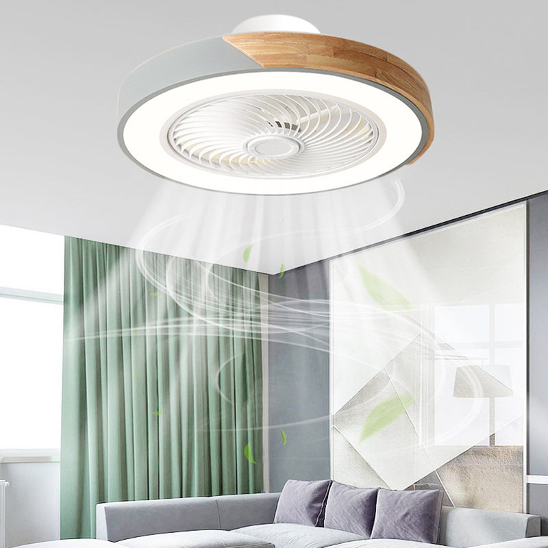 Scandinavian Iron Wood LED Ceiling Fan Light - Silent Semi-Flush Mount for Bedroom