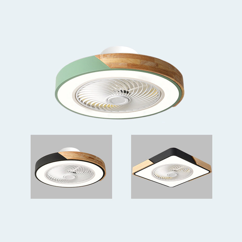 Scandinavian Iron Wood LED Ceiling Fan Light - Silent Semi-Flush Mount for Bedroom