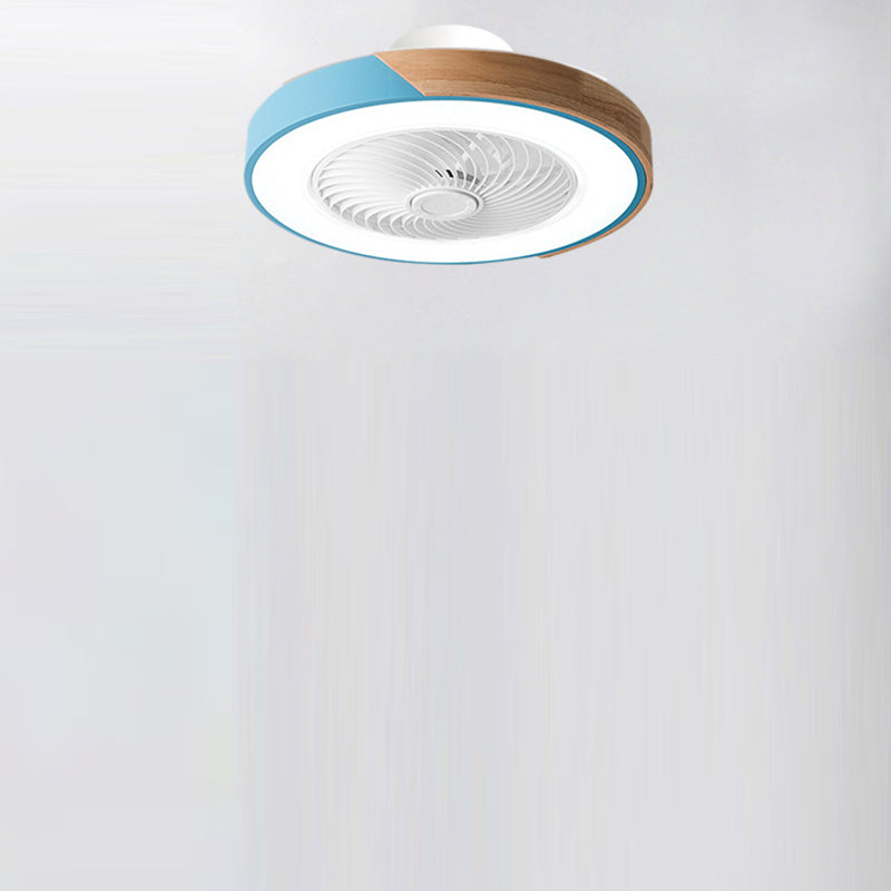 Scandinavian Iron Wood LED Ceiling Fan Light - Silent Semi-Flush Mount for Bedroom