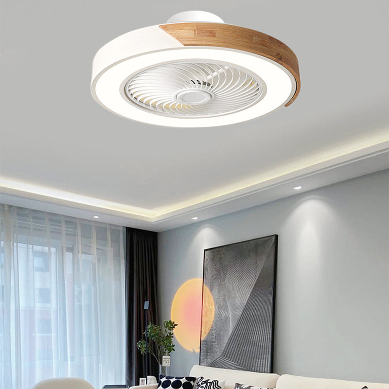 Scandinavian Iron Wood LED Ceiling Fan Light - Silent Semi-Flush Mount for Bedroom
