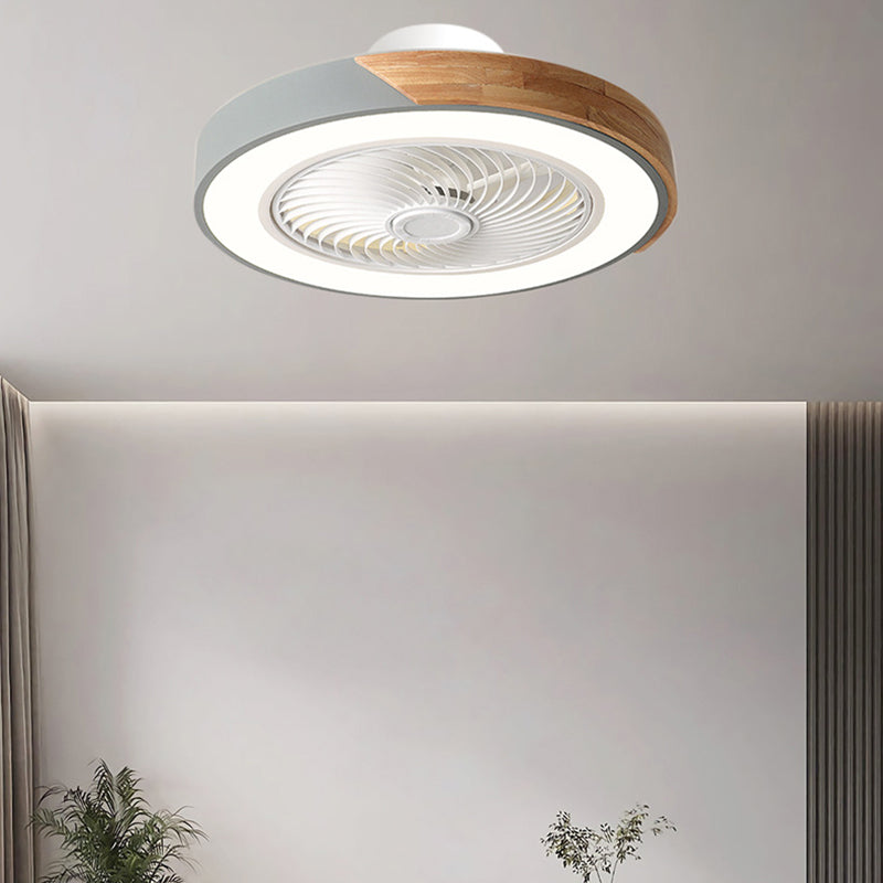 Scandinavian Iron Wood LED Ceiling Fan Light - Silent Semi-Flush Mount for Bedroom