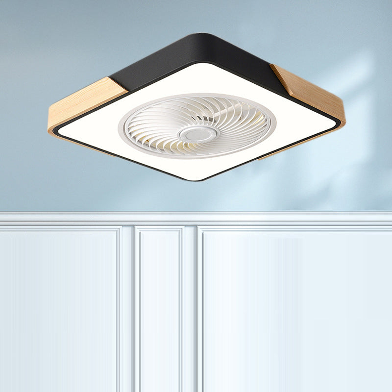 Scandinavian Iron Wood LED Ceiling Fan Light - Silent Semi-Flush Mount for Bedroom