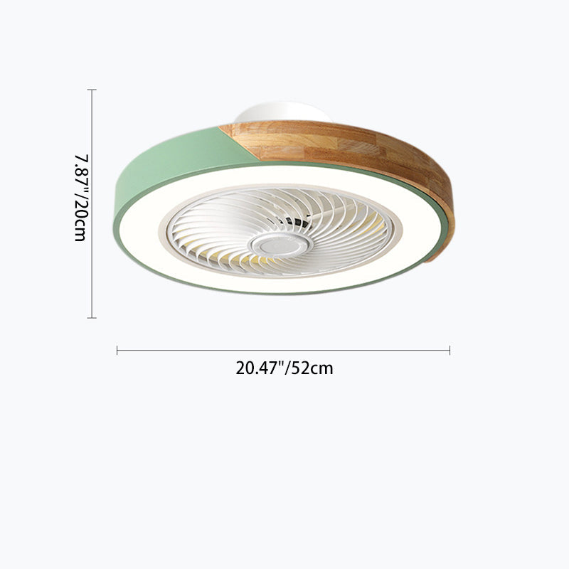 Contemporary Scandinavian Round Iron Solid Wood LED Ceiling Fan Light for Bedroom
