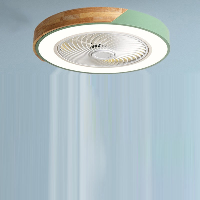 Scandinavian Iron Wood LED Ceiling Fan Light - Silent Semi-Flush Mount for Bedroom