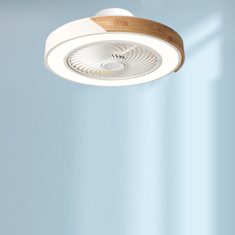 Contemporary Scandinavian Round Iron Solid Wood LED Ceiling Fan Light for Bedroom
