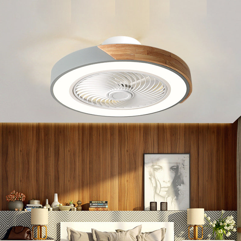 Scandinavian Iron Wood LED Ceiling Fan Light - Silent Semi-Flush Mount for Bedroom