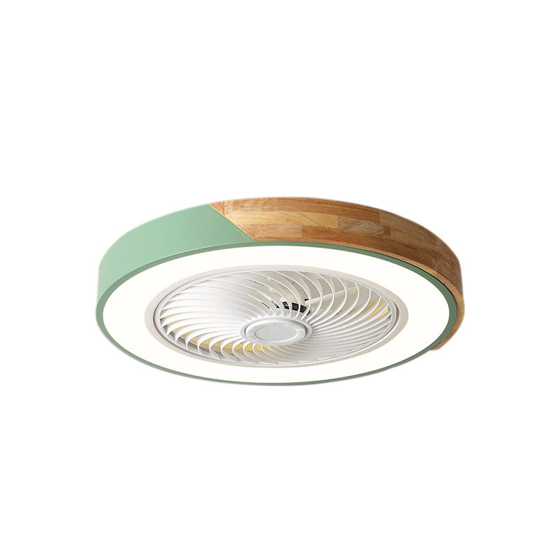 Scandinavian Iron Wood LED Ceiling Fan Light - Silent Semi-Flush Mount for Bedroom