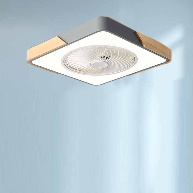 Contemporary Scandinavian Round Iron Solid Wood LED Ceiling Fan Light for Bedroom