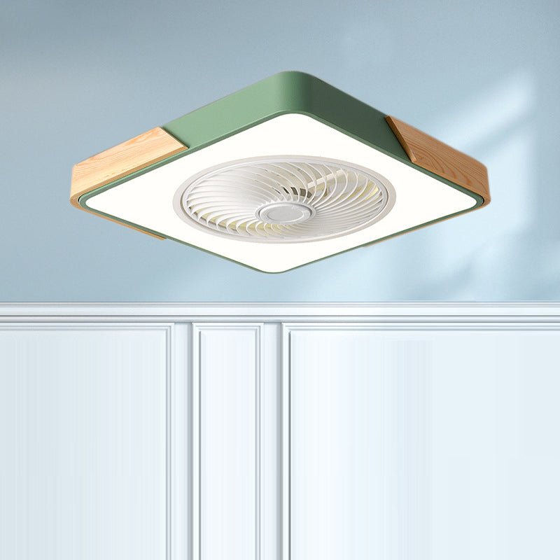 Scandinavian Iron Wood LED Ceiling Fan Light - Silent Semi-Flush Mount for Bedroom