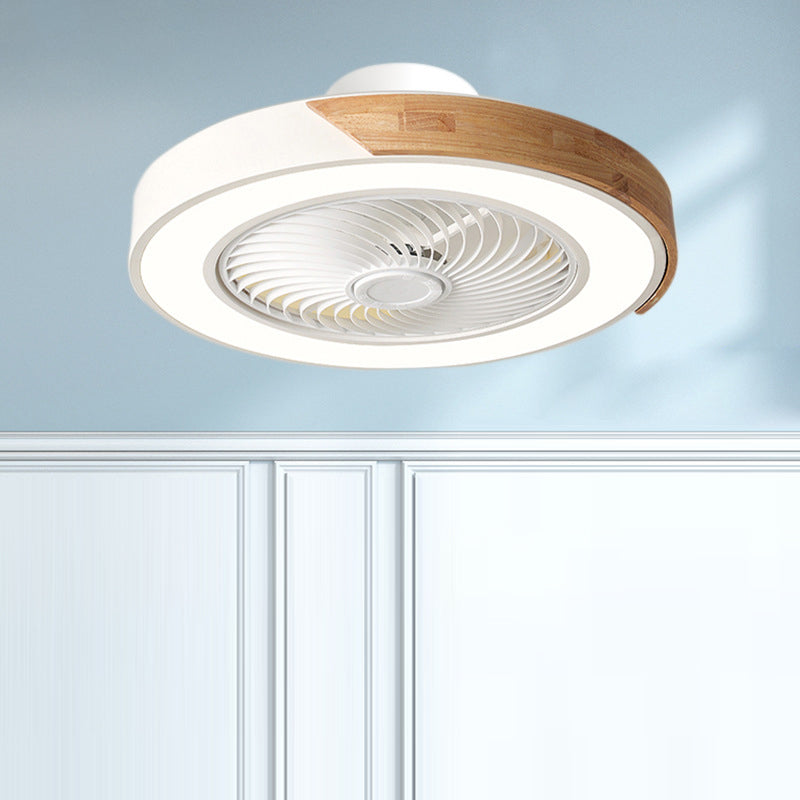 Scandinavian Iron Wood LED Ceiling Fan Light - Silent Semi-Flush Mount for Bedroom