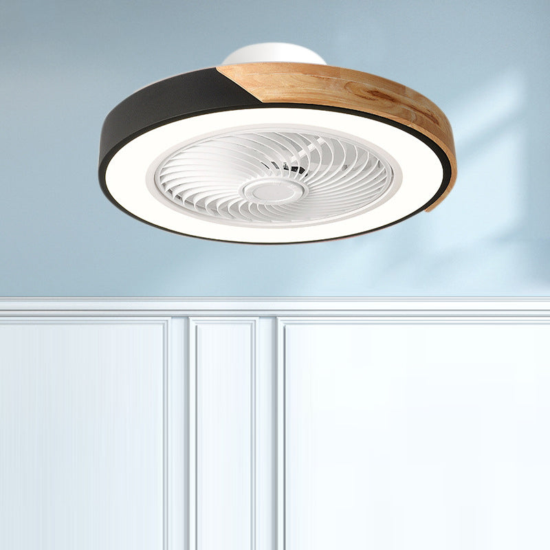 Scandinavian Iron Wood LED Ceiling Fan Light - Silent Semi-Flush Mount for Bedroom
