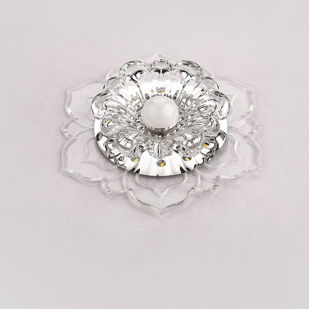 Contemporary Luxury Floral Crystal Acrylic LED Flush Mount Ceiling Light for Hallway