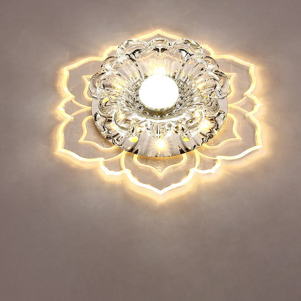 Contemporary Luxury Floral Crystal Acrylic LED Flush Mount Ceiling Light for Hallway