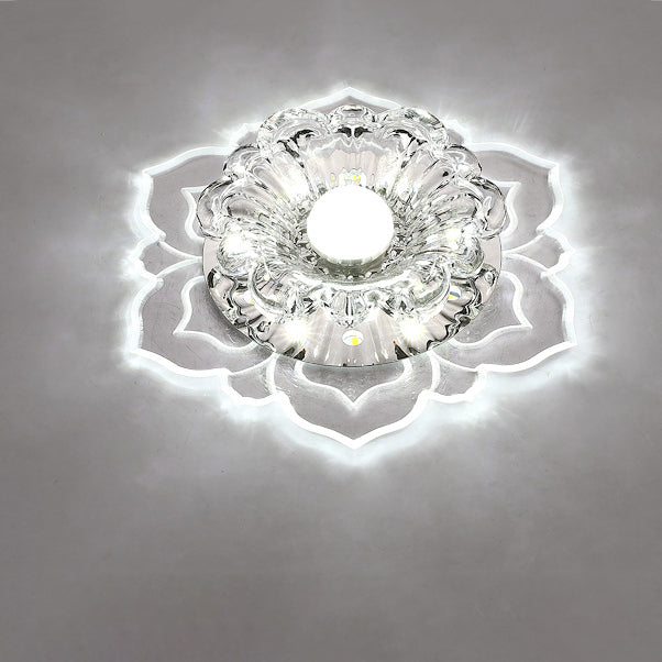 Contemporary Luxury Floral Crystal Acrylic LED Flush Mount Ceiling Light for Hallway