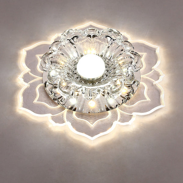 Contemporary Luxury Floral Crystal Acrylic LED Flush Mount Ceiling Light for Hallway