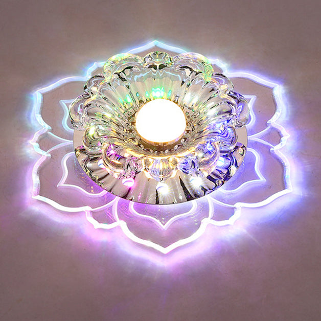 Contemporary Luxury Floral Crystal Acrylic LED Flush Mount Ceiling Light for Hallway