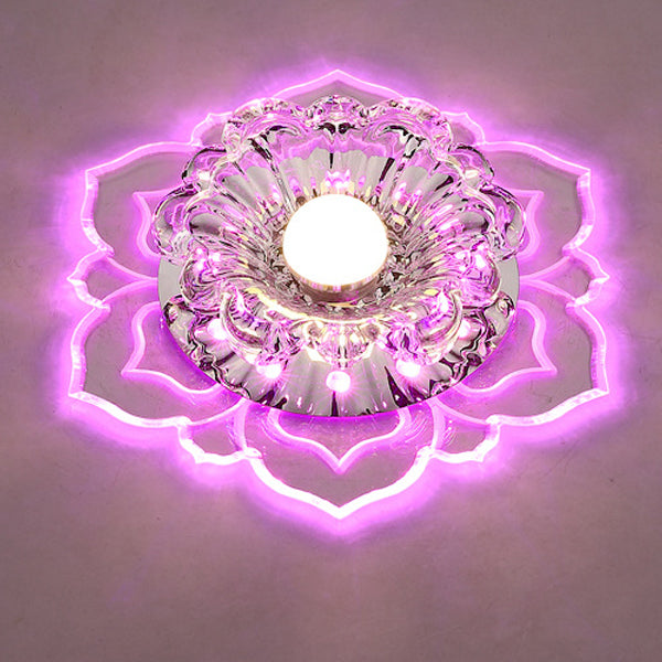 Contemporary Luxury Floral Crystal Acrylic LED Flush Mount Ceiling Light for Hallway