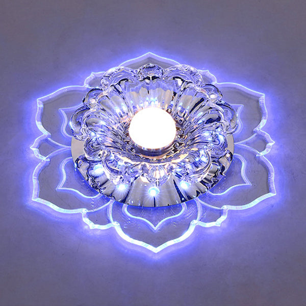 Contemporary Luxury Floral Crystal Acrylic LED Flush Mount Ceiling Light for Hallway