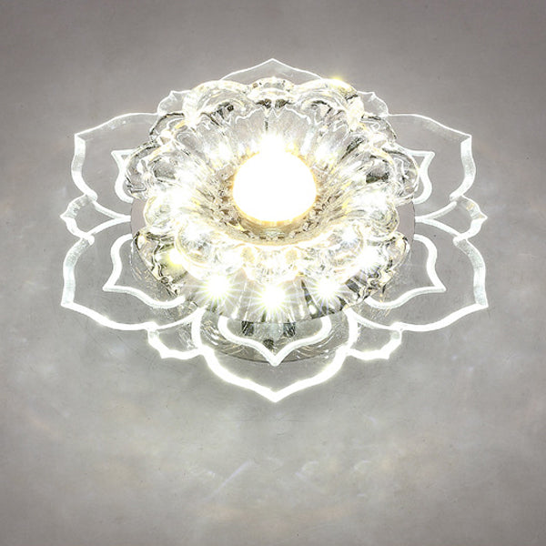 Contemporary Luxury Floral Crystal Acrylic LED Flush Mount Ceiling Light for Hallway