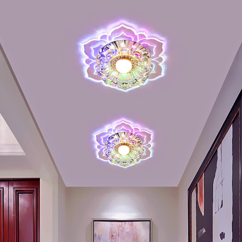 Contemporary Luxury Floral Crystal Acrylic LED Flush Mount Ceiling Light for Hallway