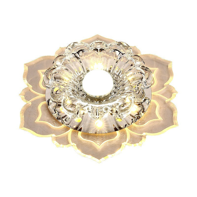 Contemporary Luxury Floral Crystal Acrylic LED Flush Mount Ceiling Light for Hallway
