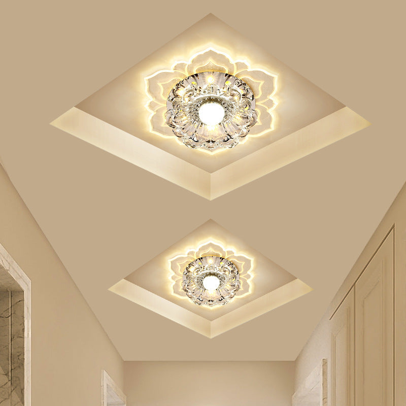 Contemporary Luxury Floral Crystal Acrylic LED Flush Mount Ceiling Light for Hallway