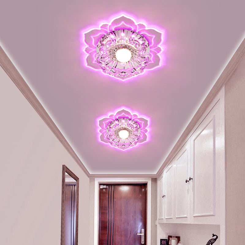 Contemporary Luxury Floral Crystal Acrylic LED Flush Mount Ceiling Light for Hallway