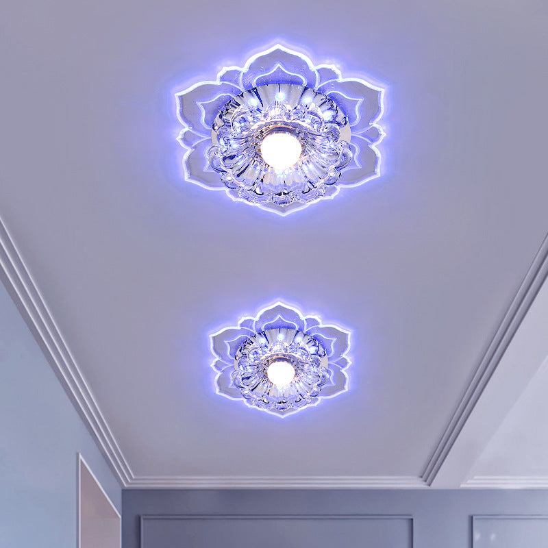 Contemporary Luxury Floral Crystal Acrylic LED Flush Mount Ceiling Light for Hallway